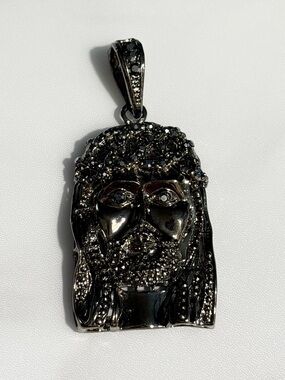 Black Gunmetal Large Hematite Jesus Pendant